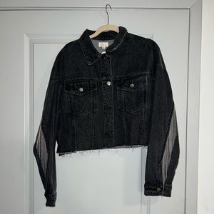 Black jean fringe jacket